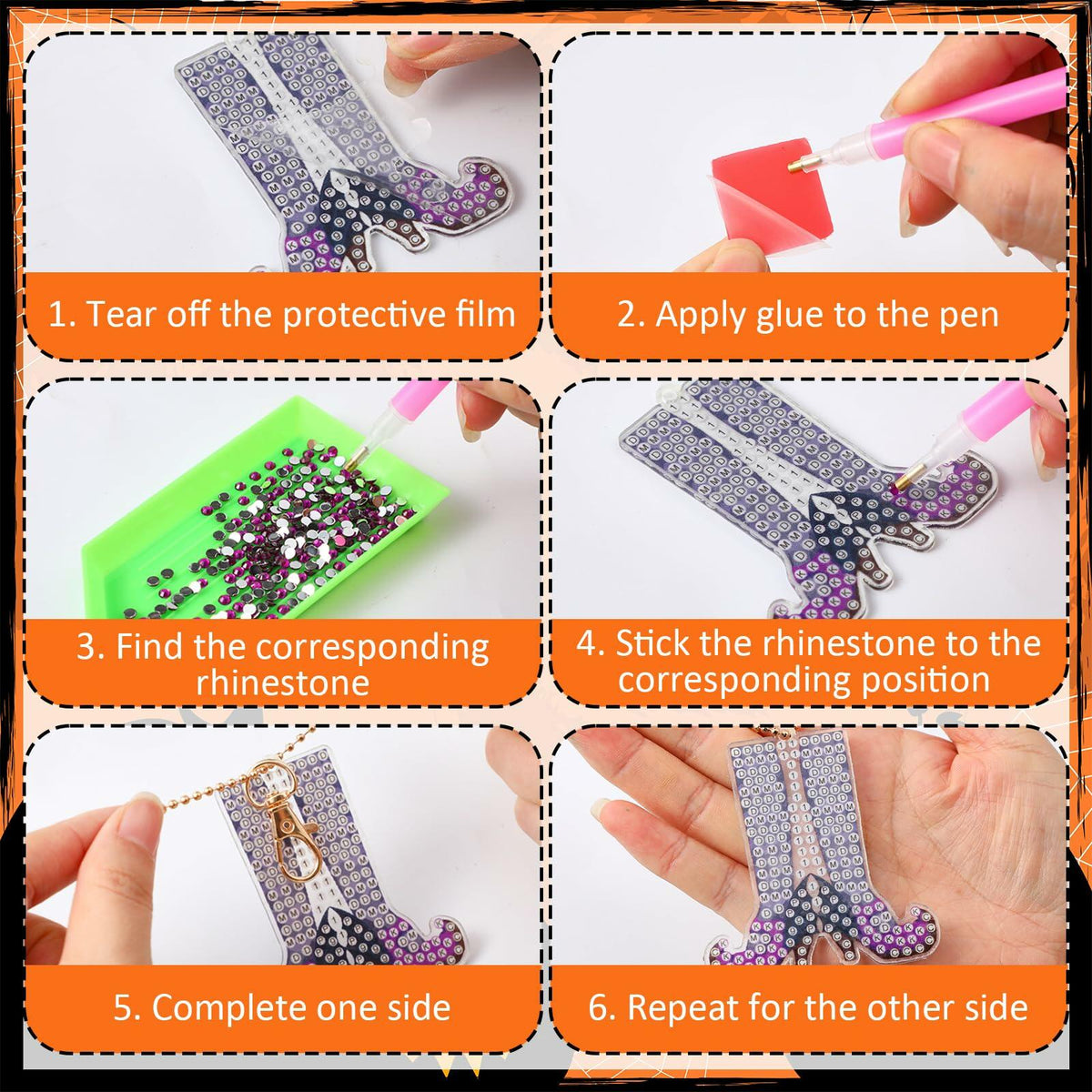 Remuuly Halloween 5D Diamond Art Elf Legs Keychains Double Sided 20 Pcs