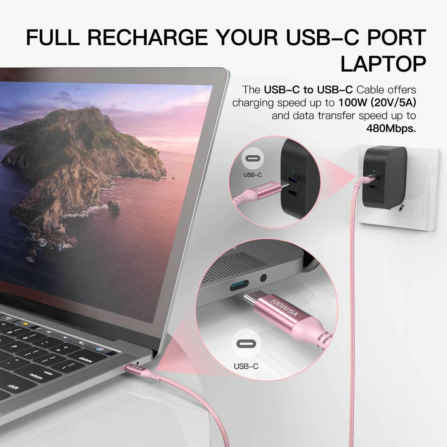 Awnuwuy USB C to USB C Cable 100W Fast Charging Pink 6.6ft 3-Pack