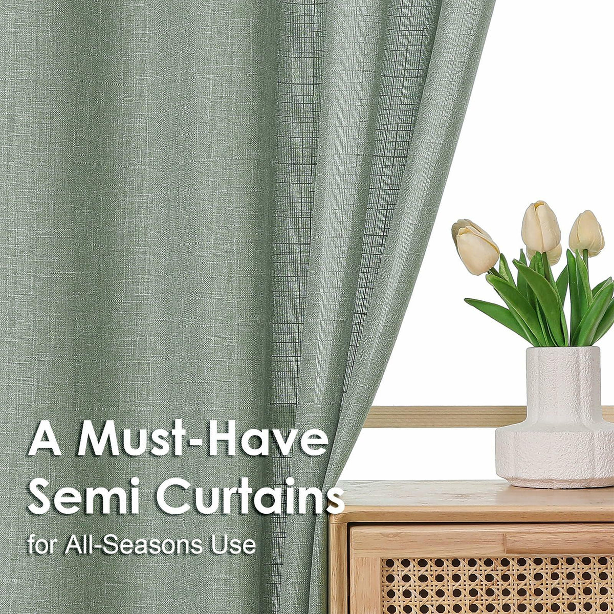 OVZME Green Curtains 40x96in 2 Panels Light Filtering Faux Linen Set