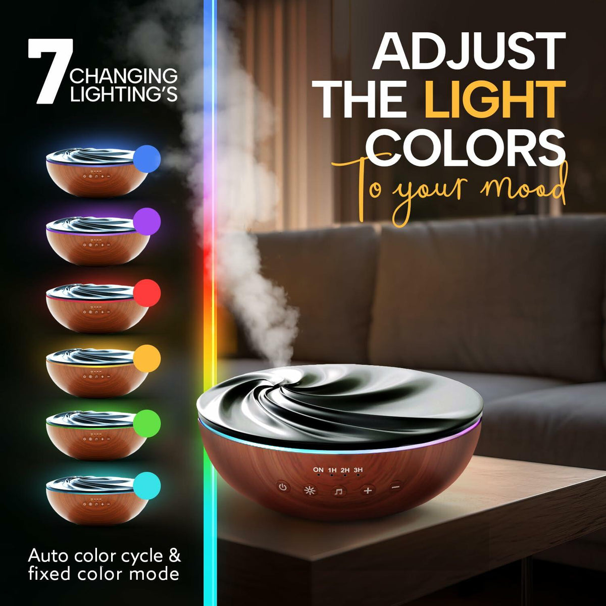 GRATIA NATURALS Aromatherapy Essential Oil Diffuser 500ml Oak Ultrasonic Mist