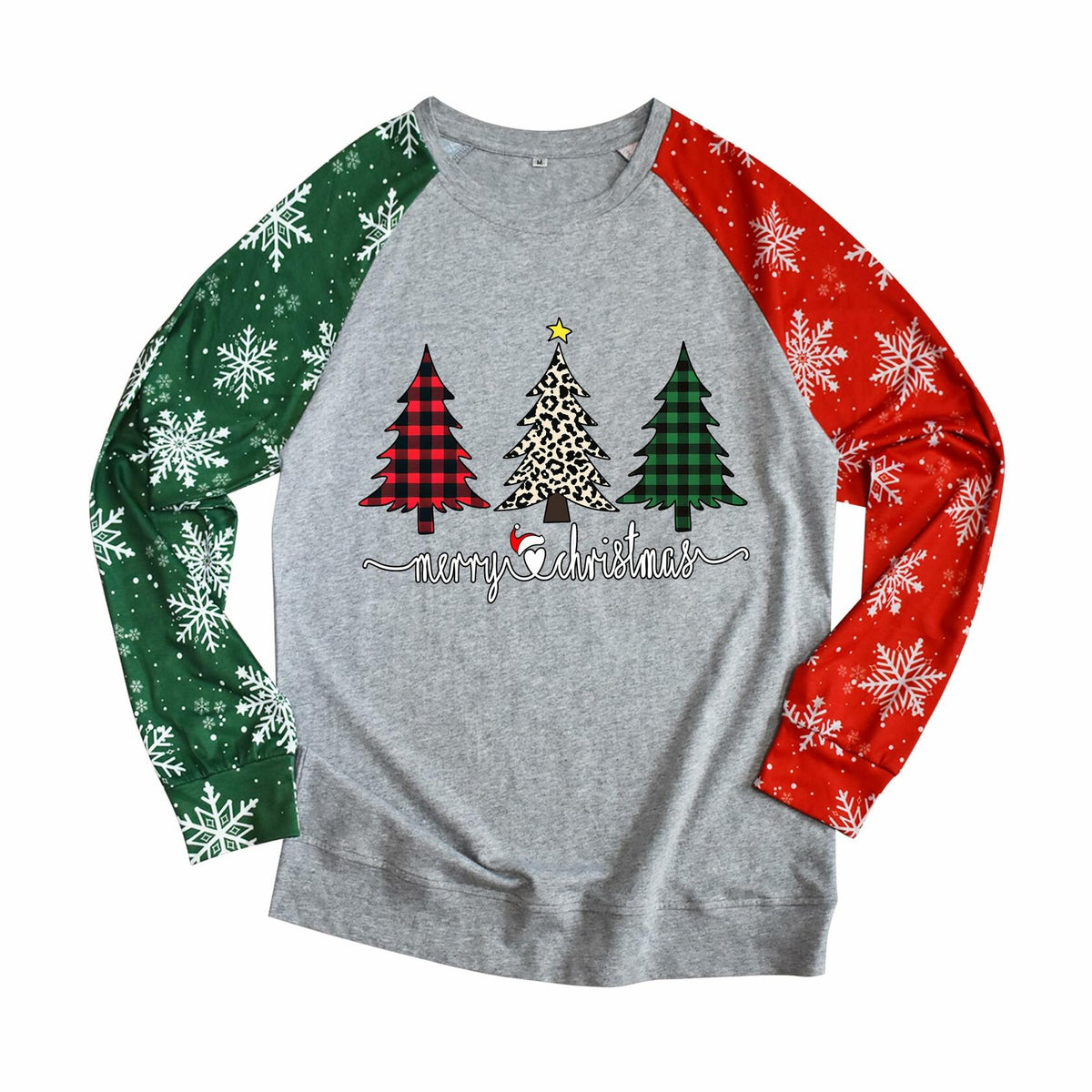 ADIAOA Women's Christmas Color-Block Botany Cartoon Shirt GreenTree Size M