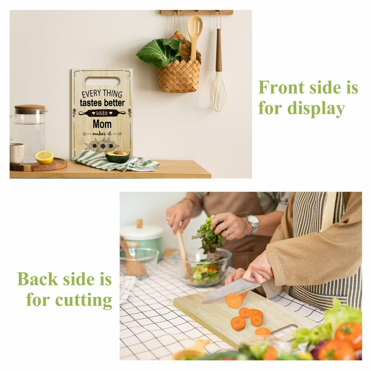 DOIUCRO Gifts for Mom Bamboo Kitchen Cutting Board Wooden Serving Board