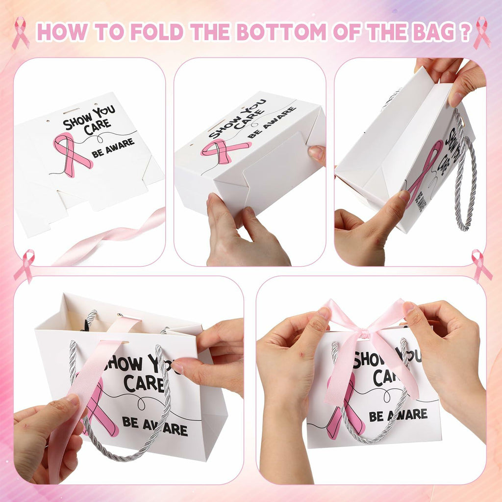 Weekgrat 25 Pack Breast Cancer Awareness Gift Bags Pink Ribbon 5.51x2.36x4.72in