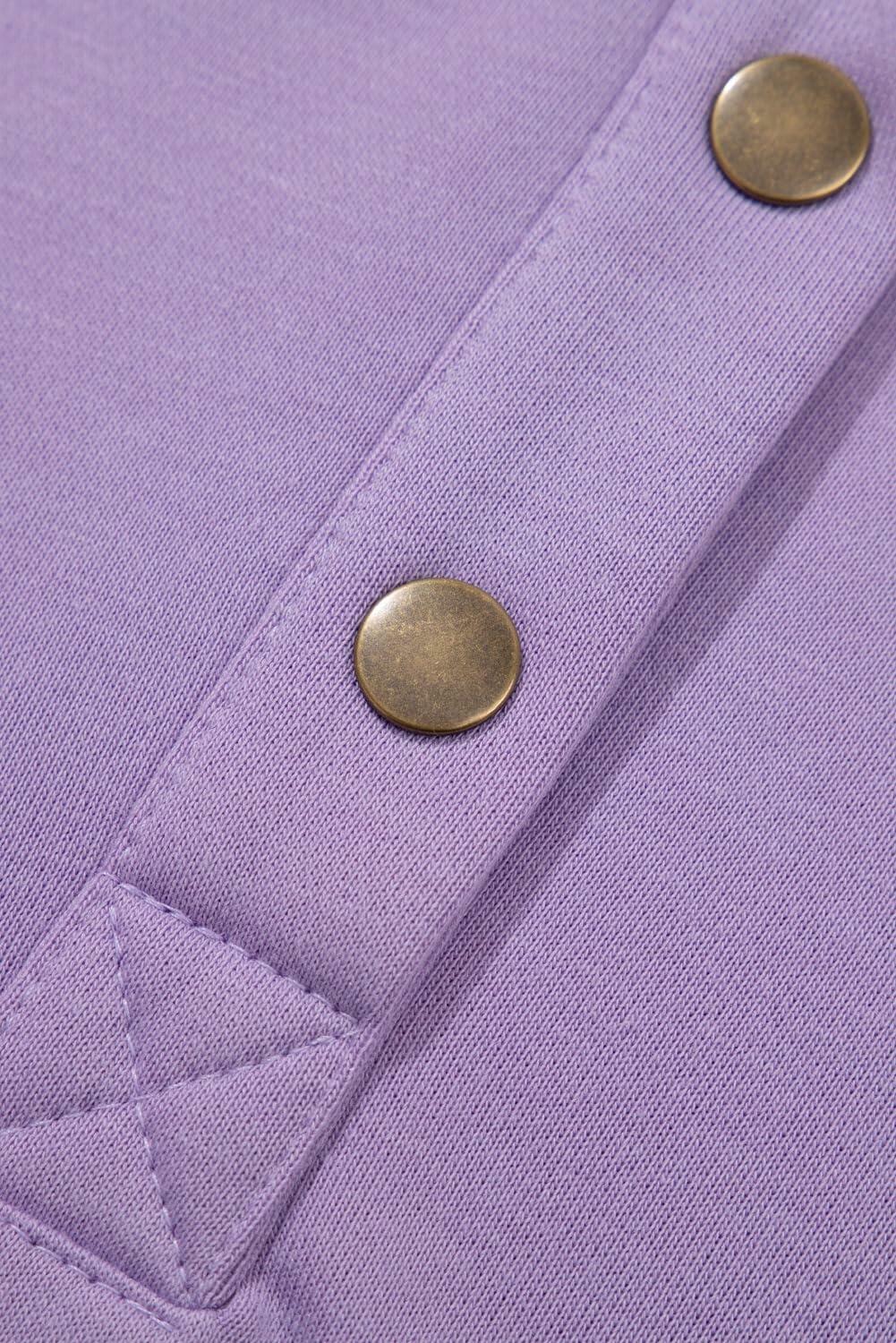 SHEWIN Women Oversized Button Up Sweatshirt Purple Size L