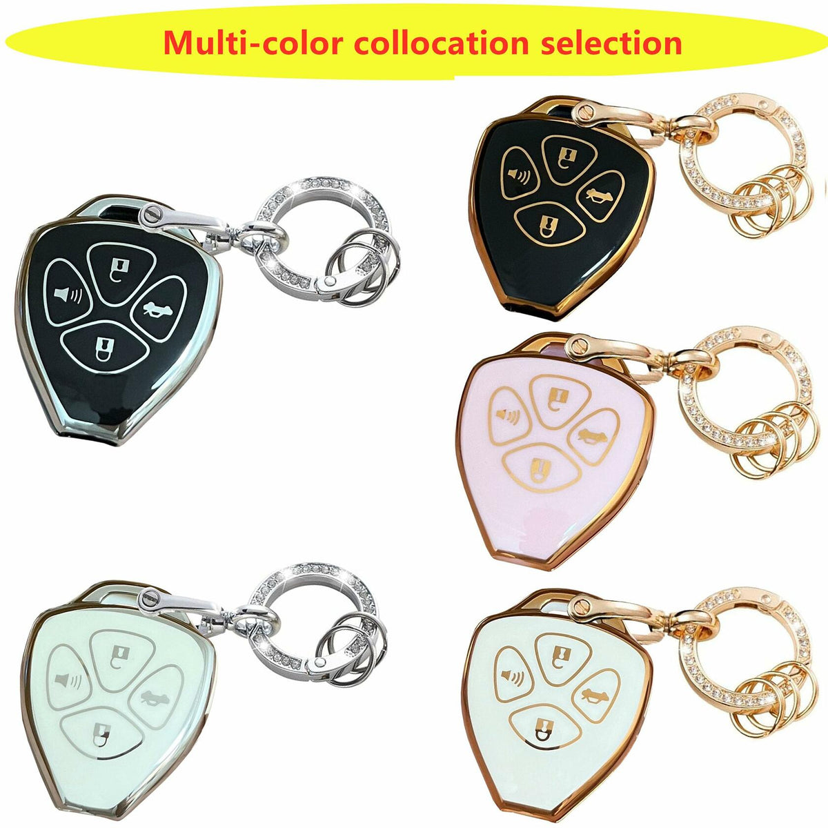 TAPAYICA Toyota Key Fob Cover 4 Buttons White-Gold TPU Shell with Keychain