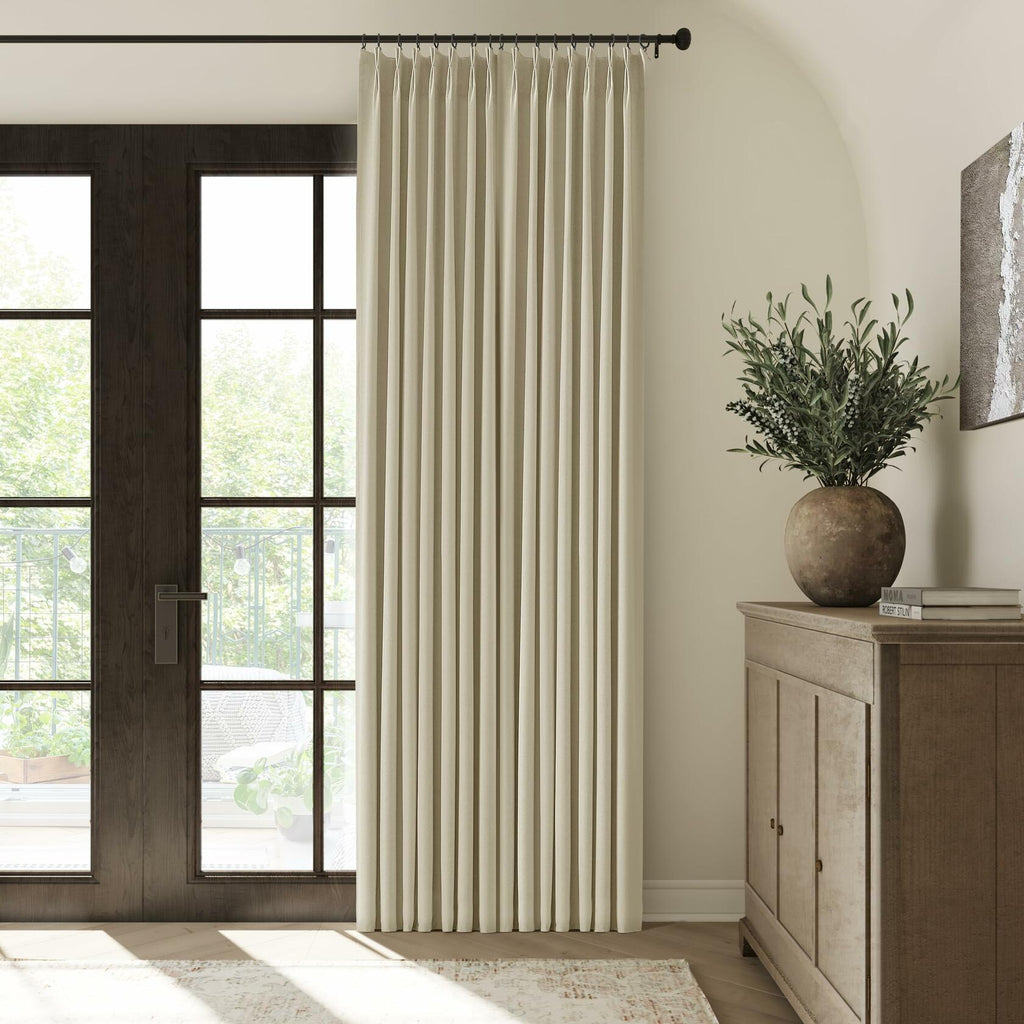 ChrisDowa Pinch Pleated Blackout Linen Curtains 40x102in Greyish Beige 2 Panels