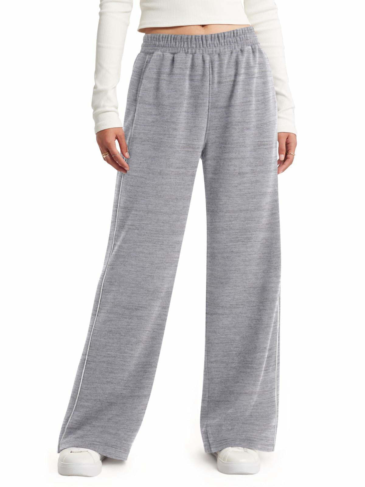 NIMIN Women's Wide Leg Sweatpants High Waisted Baggy Pockets Light Grey XL