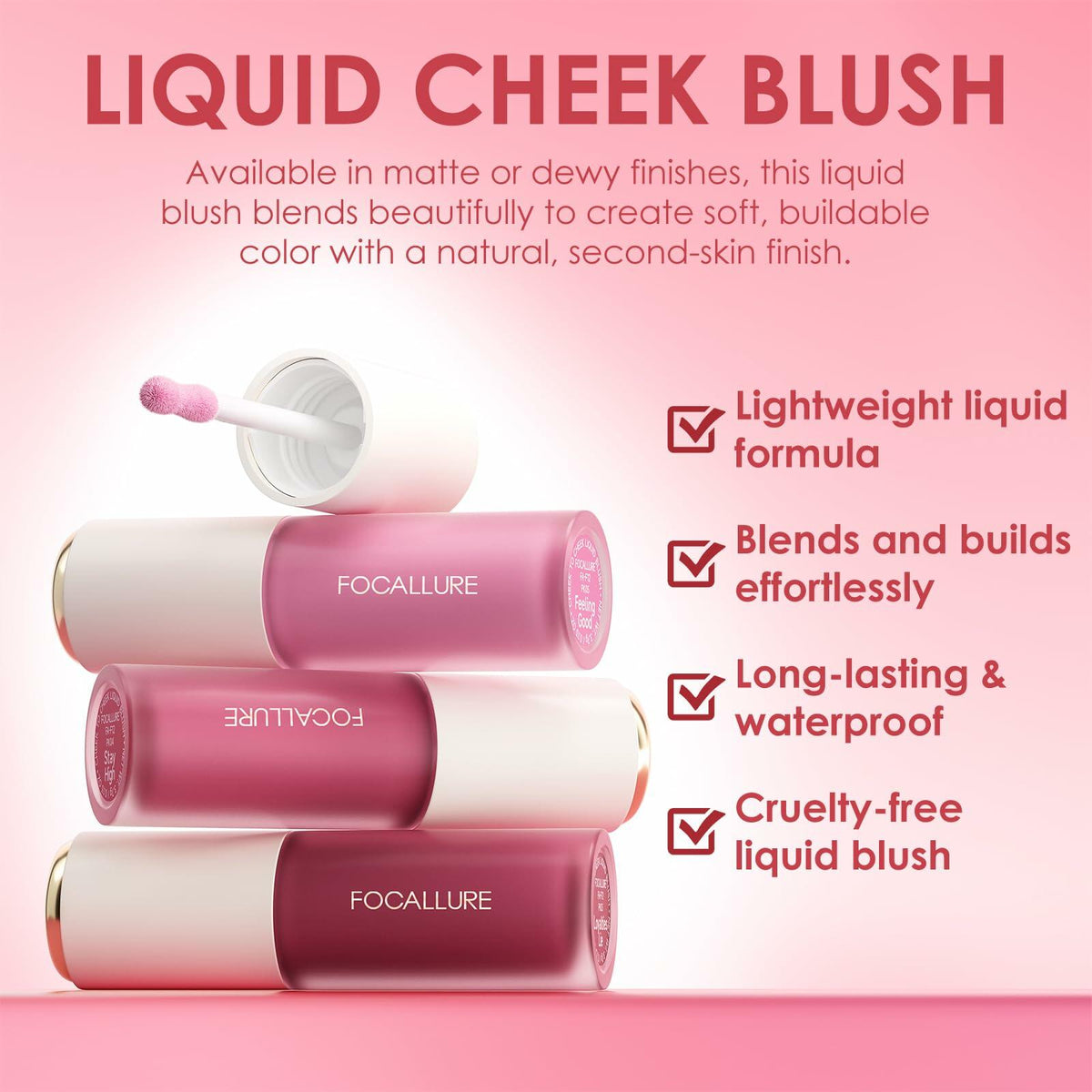 FOCALLURE Silky Cream Liquid Blush Matte Dewy Face Makeup 0.13oz Pack of 1