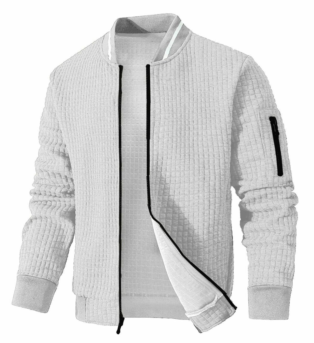 SAVKOOV Mens Lightweight Bomber Varsity Jacket Light Gray Size 5XL