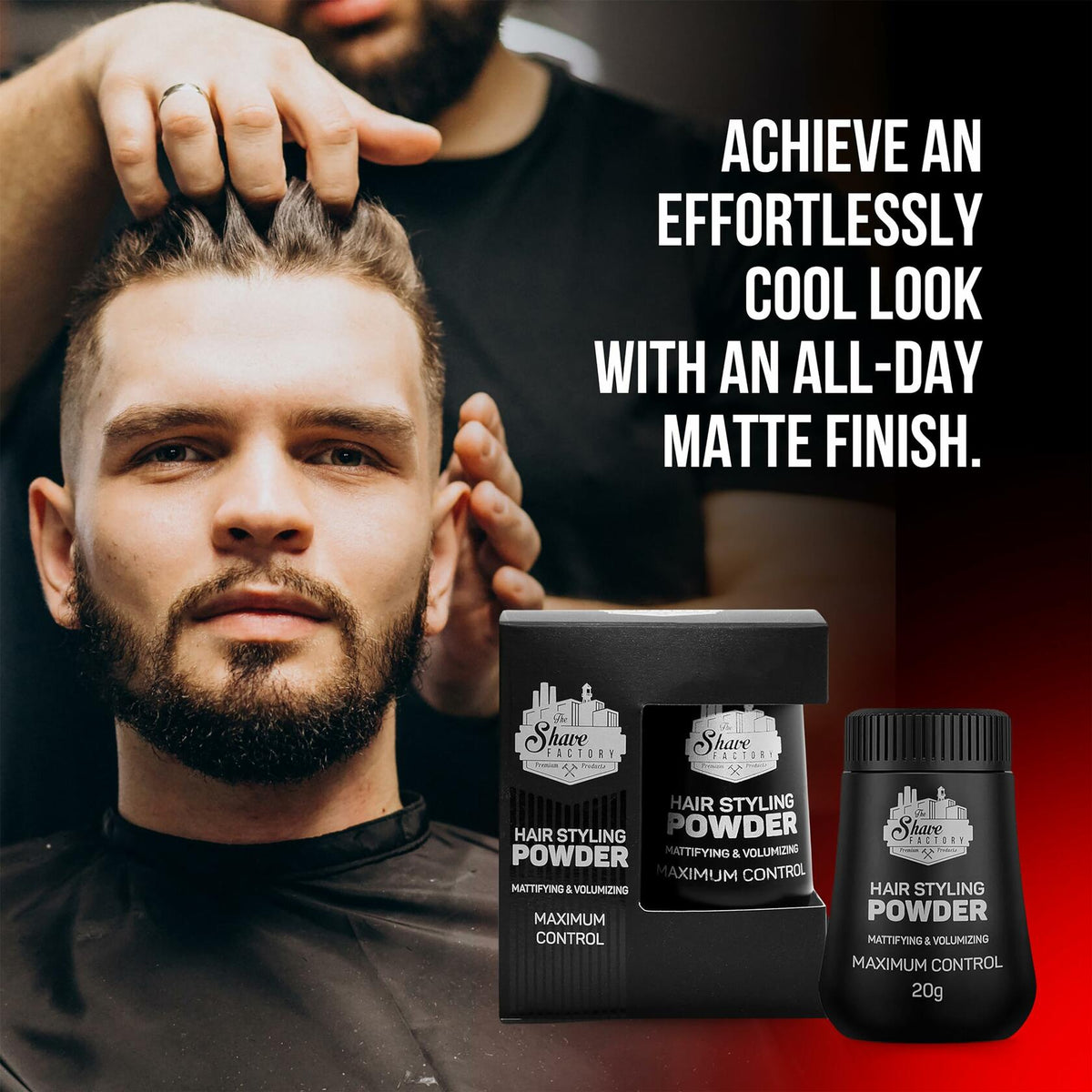 The Shave Factory Hair Styling Powder 20g Mattifying Volumizing 3 Pack Black