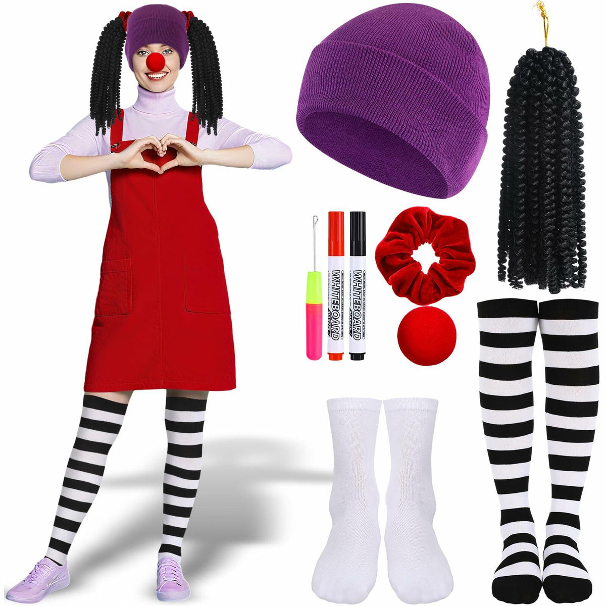 Yearntown 9 Pcs Halloween Women Clown Costume Accessories Multicolor One Size