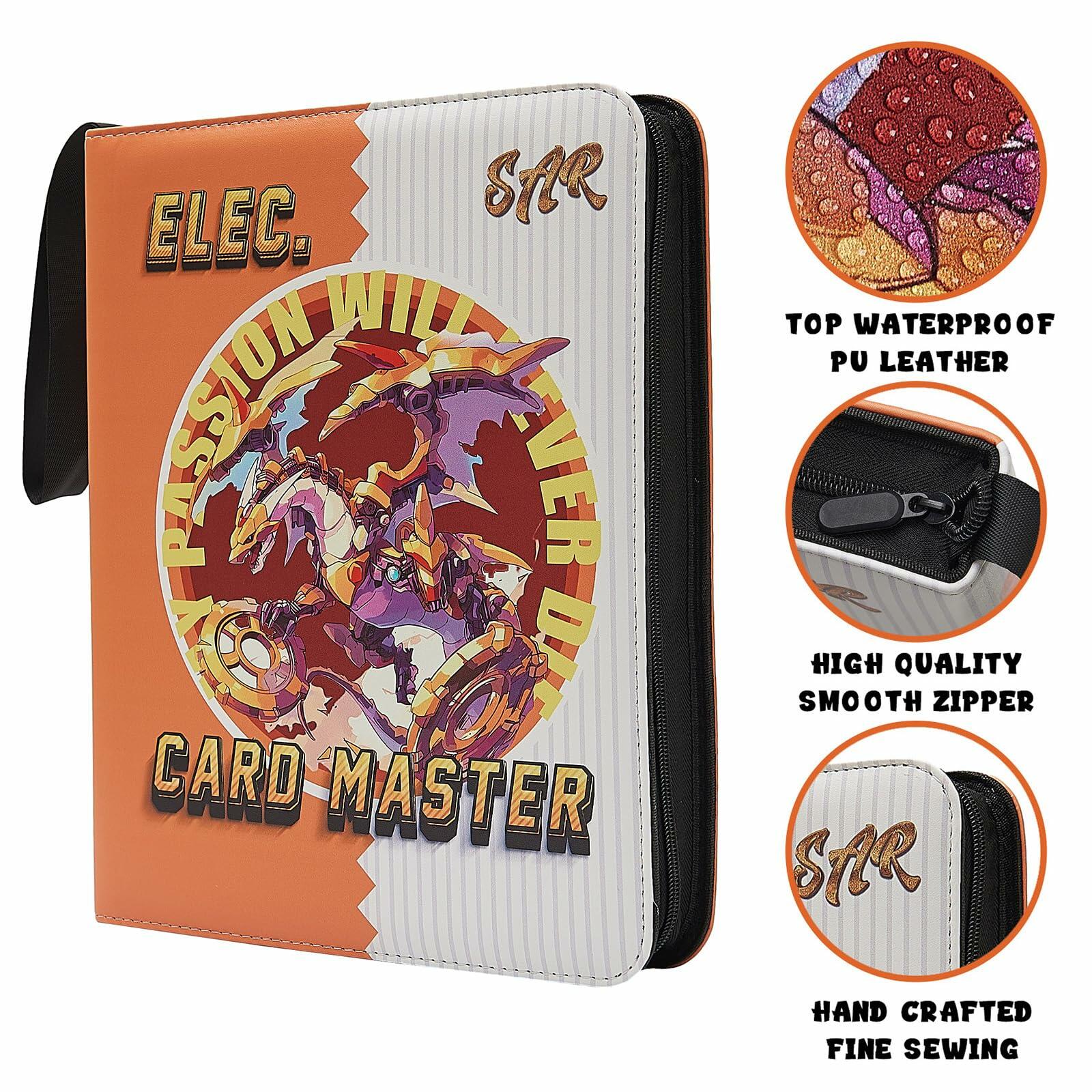 PTKANGBAZI Trading Card Binder 900 Pockets 9-Pocket Zipper 3 Rings Orange