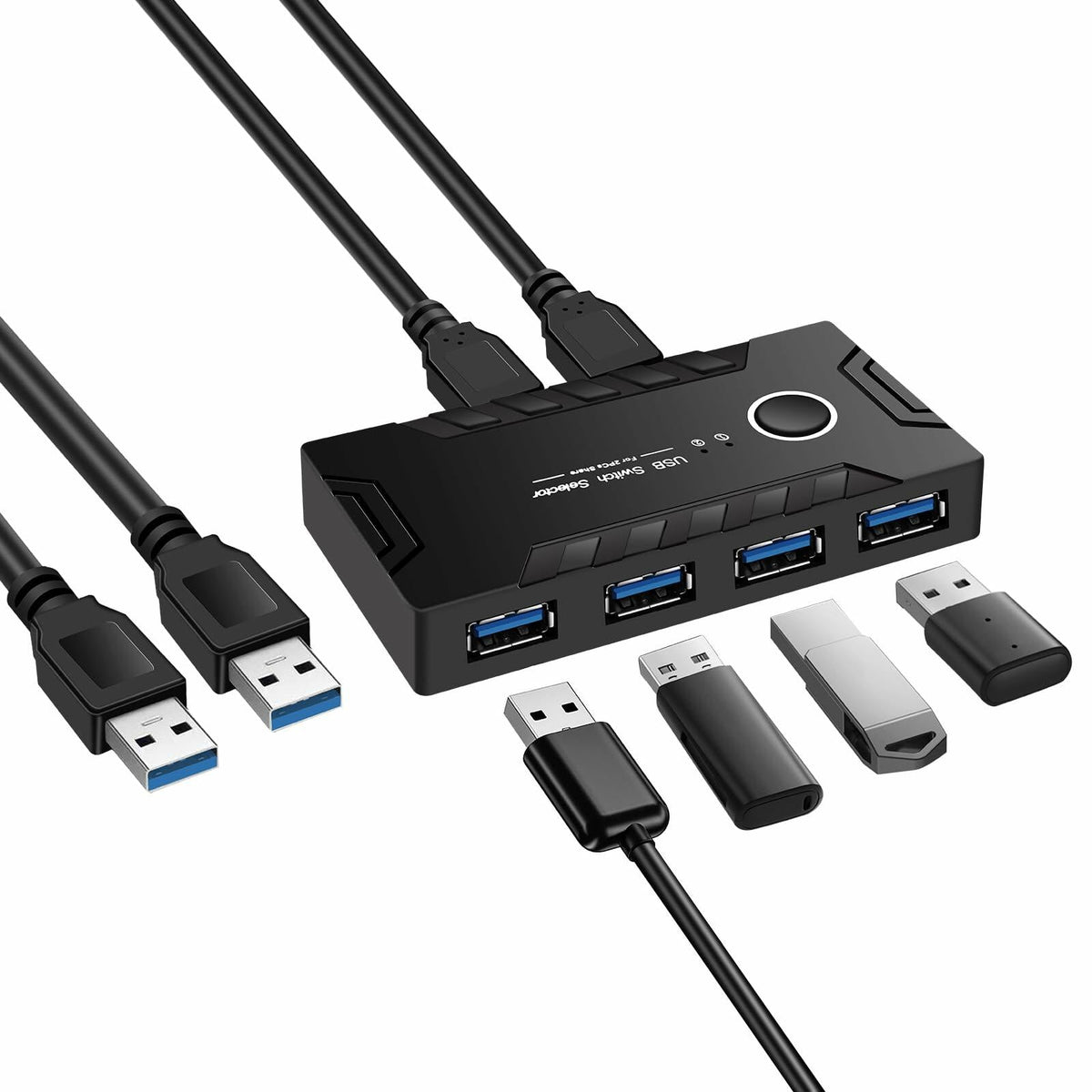 USB 3.0 KVM Switch 2 Computers Share 4 USB Devices One-Button + 2 USB Cables