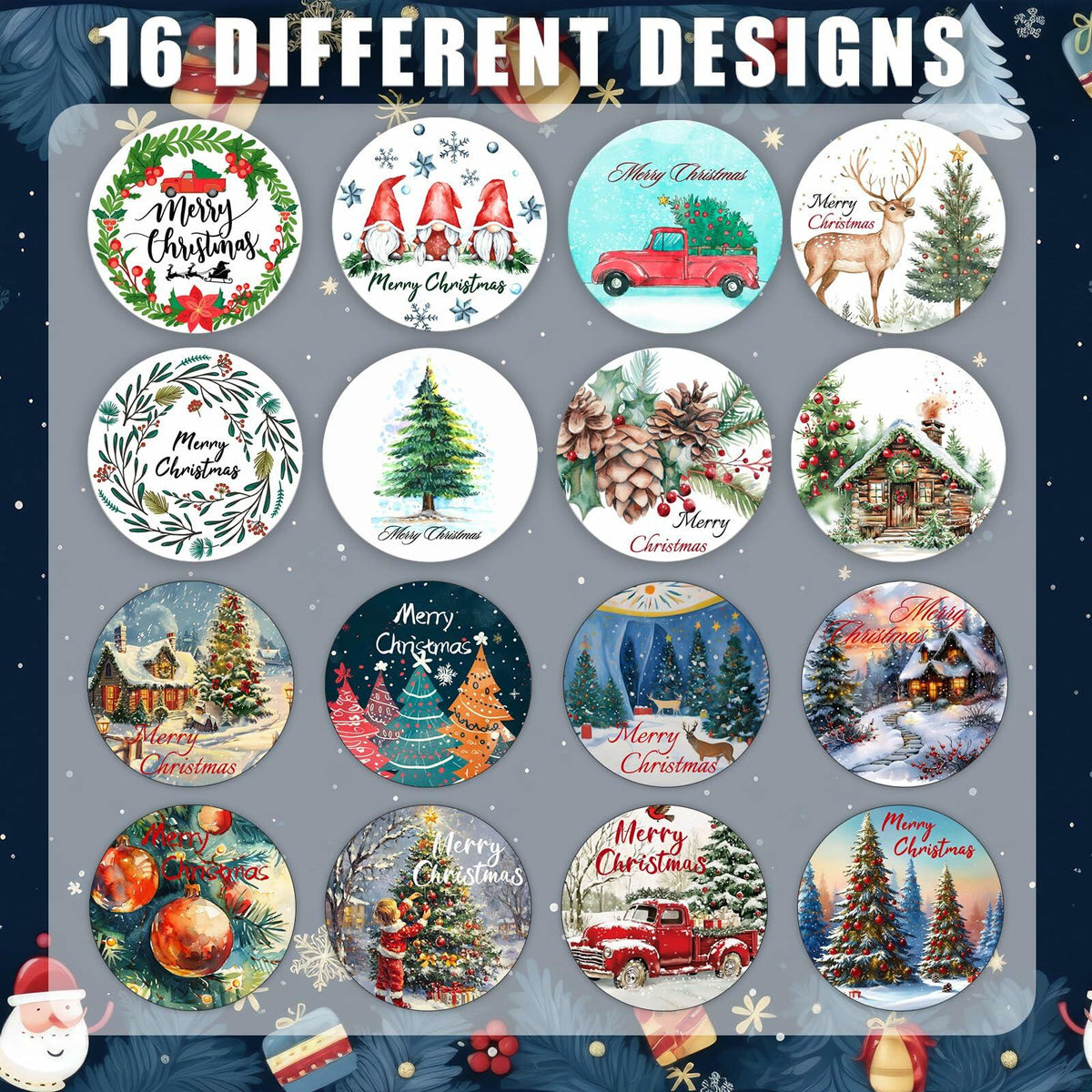 wuhuzsm 1000Pcs Christmas Stickers 2 Rolls Rustic Tree Wreath Elk Green