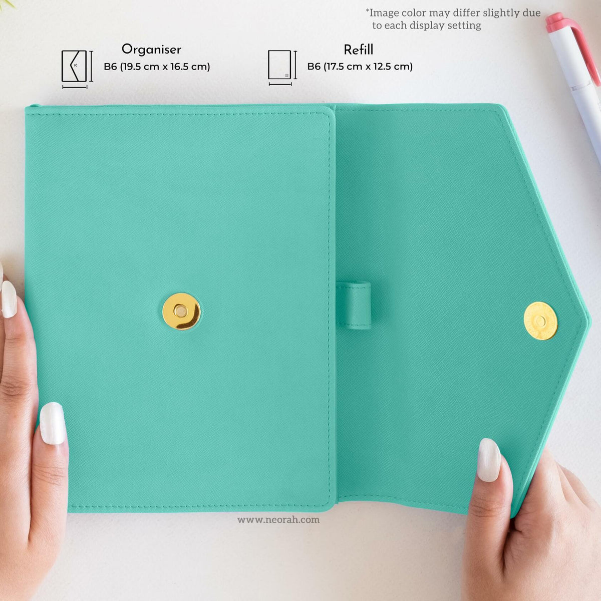 NEORAH B6 Notebook Sleeve Teal Faux Leather Dotgrid Journal Penloop Card Slots