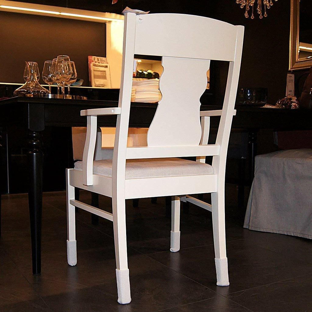 16 White Knitting Wool Chair Leg Socks Furniture Floor Protectors TEKEFT