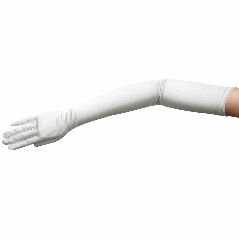 ZaZa Bridal 23.5" Long Shiny Stretch Satin Dress Gloves Opera Length-White