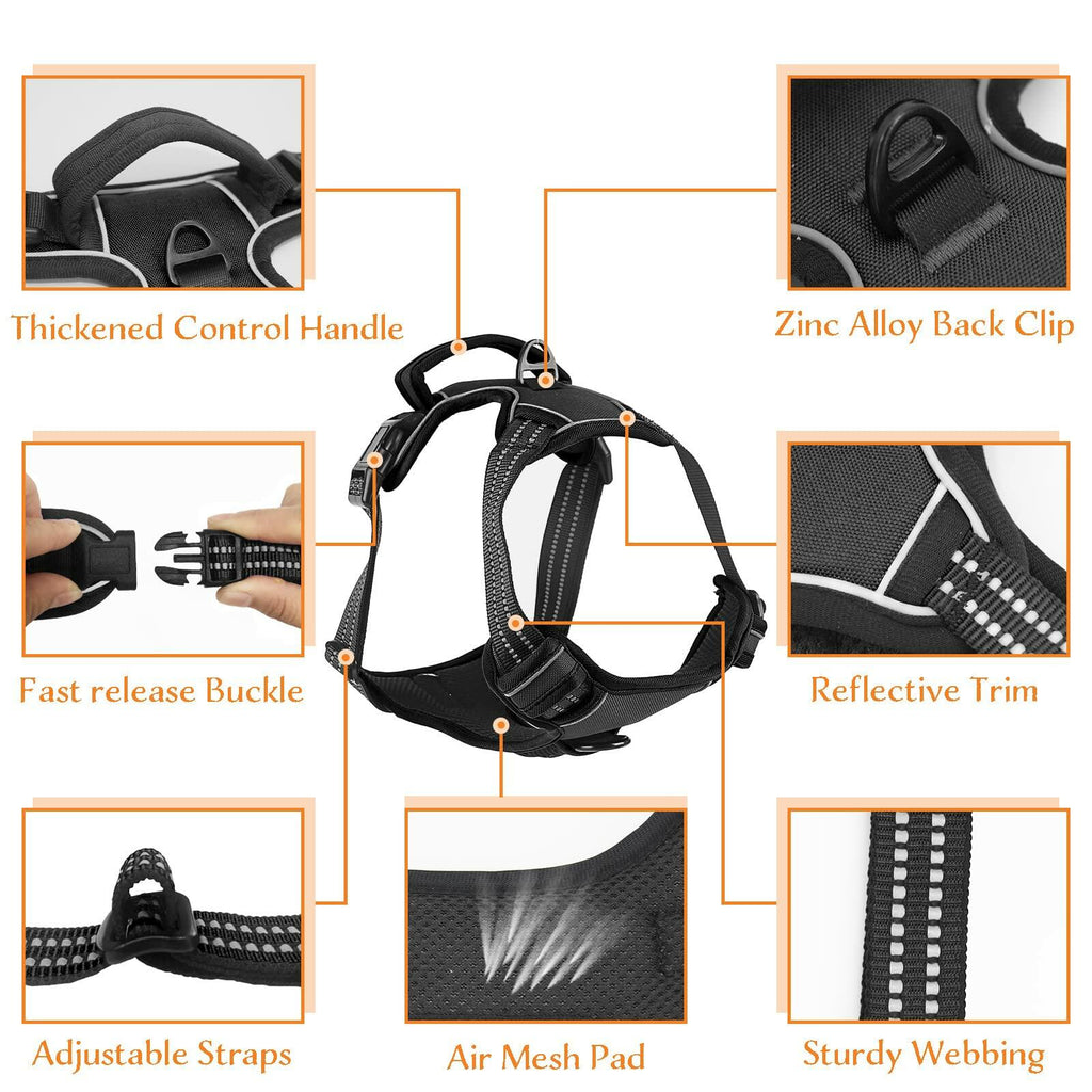 No Pull Dog Harness Adjustable Reflective Front Clip Padded Black Size L