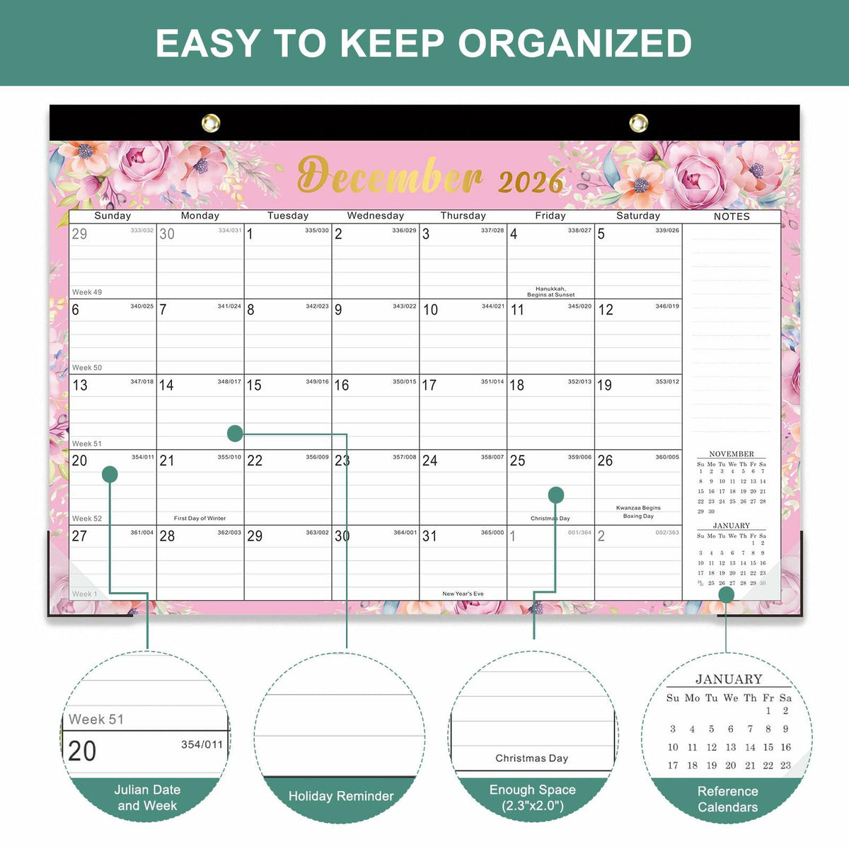 Lbylyhxc 2025 18-Month Desk Calendar Flowers 17x12 inches