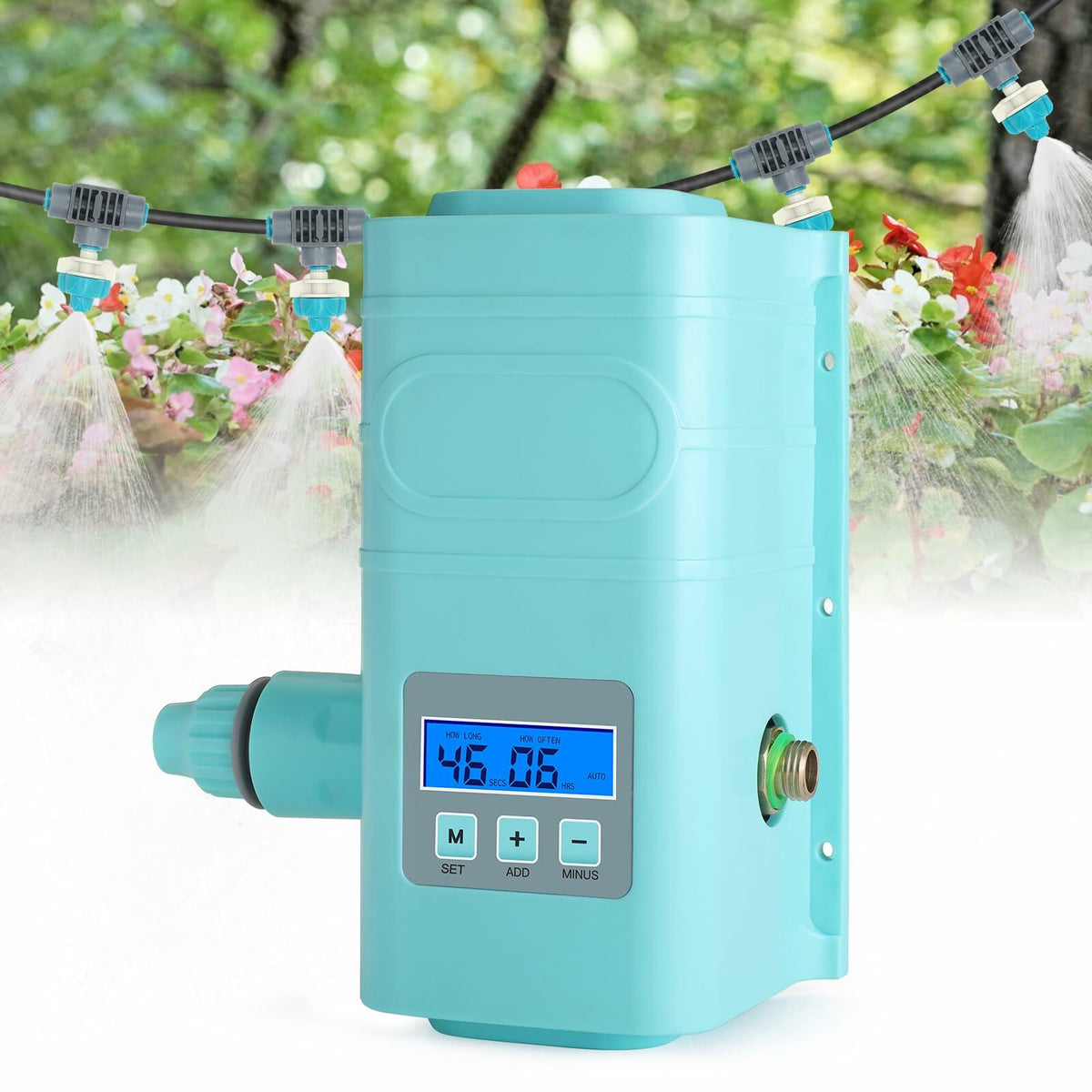 RUNWUSHENG Automatic Drip Irrigation Sprinkler Kit LCD Display 15 Nozzles