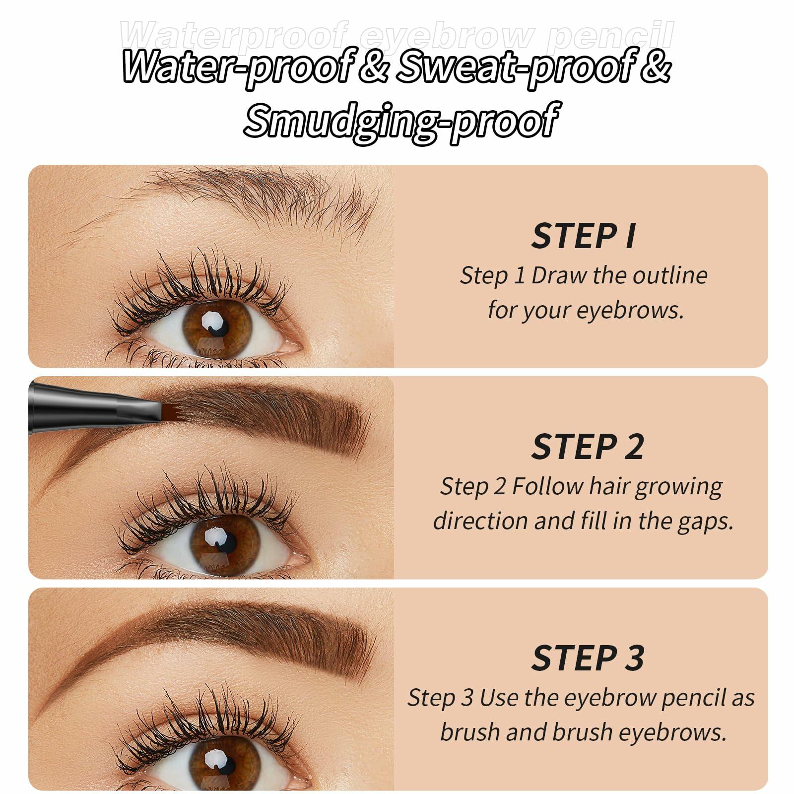 3D Waterproof Microblading Eyebrow Pen, 4-Fork Tip, Black, Long-Lasting