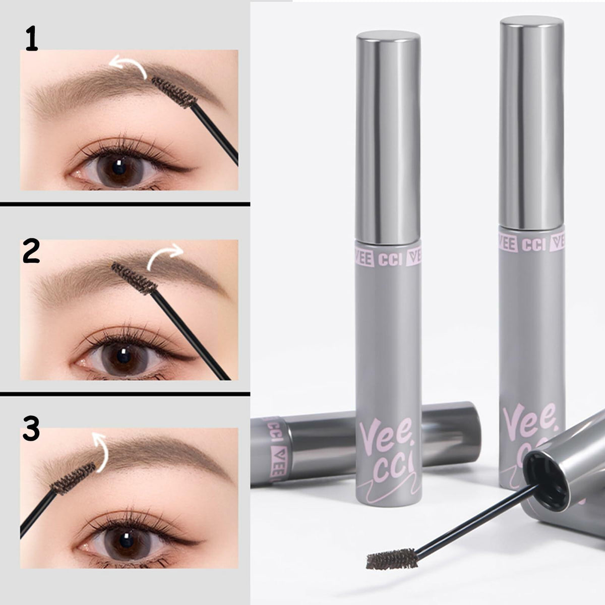VEECCI Waterproof Eyebrow Gel Mascara Brown Smudge-Proof Long-Wear Makeup