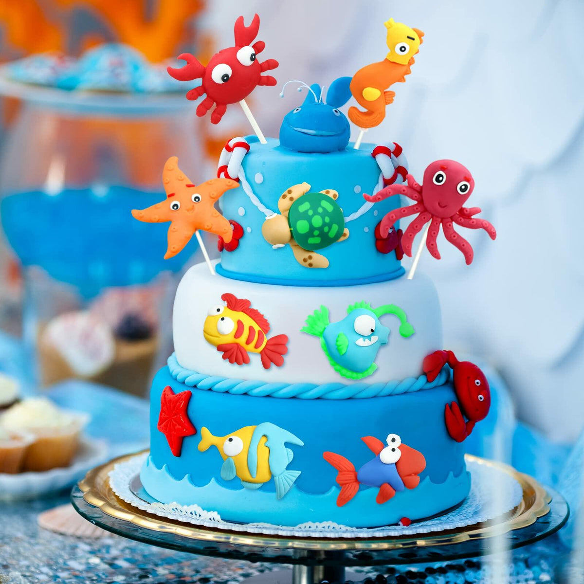 Yulejo 10 Pcs Dinosaur Cake Toppers Clay Jungle Safari Party Decor 2-3in