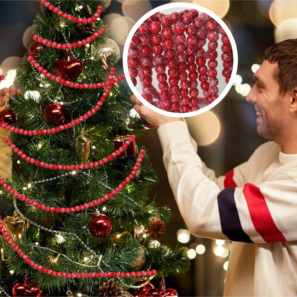 13ft Christmas Wood Bead Garland Red White Wooden Beads Xmas Tree Decor