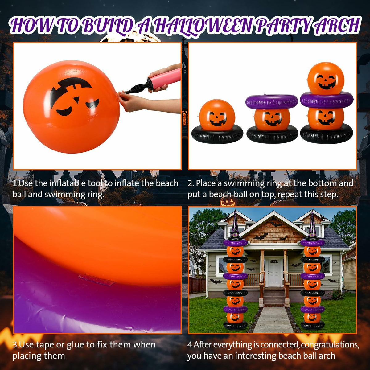 Lunmon Halloween Inflatable Ball Party Kit 24 Pcs Pumpkin Pool Floats