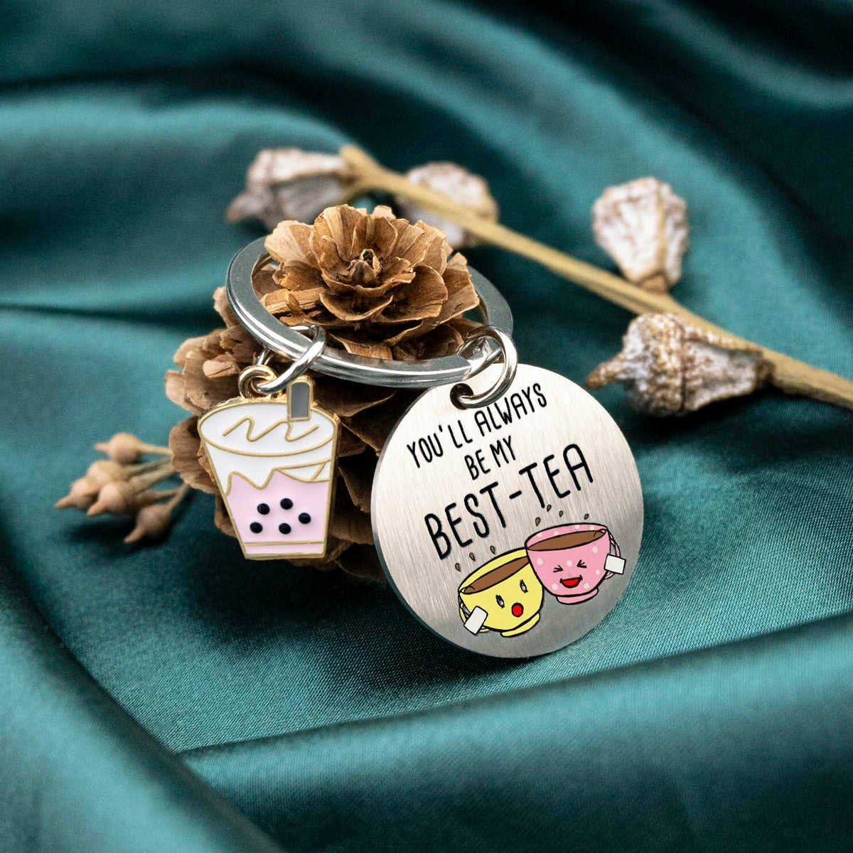WXCATIM Best Friend Keychain Funny Friendship Gift Small Silver