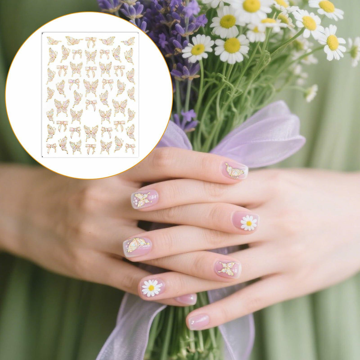 Prasacco Butterfly Nail Stickers 5D Embossed Gold Shell Nail Art Decals