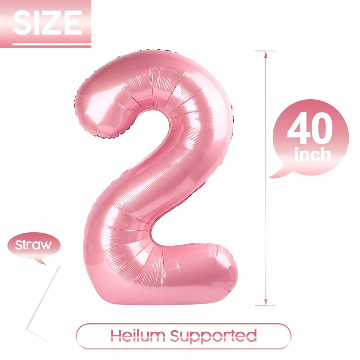 KEXINGTUO 2 Pearlescent Pink Number Foil Balloons 40 Inch Birthday Party