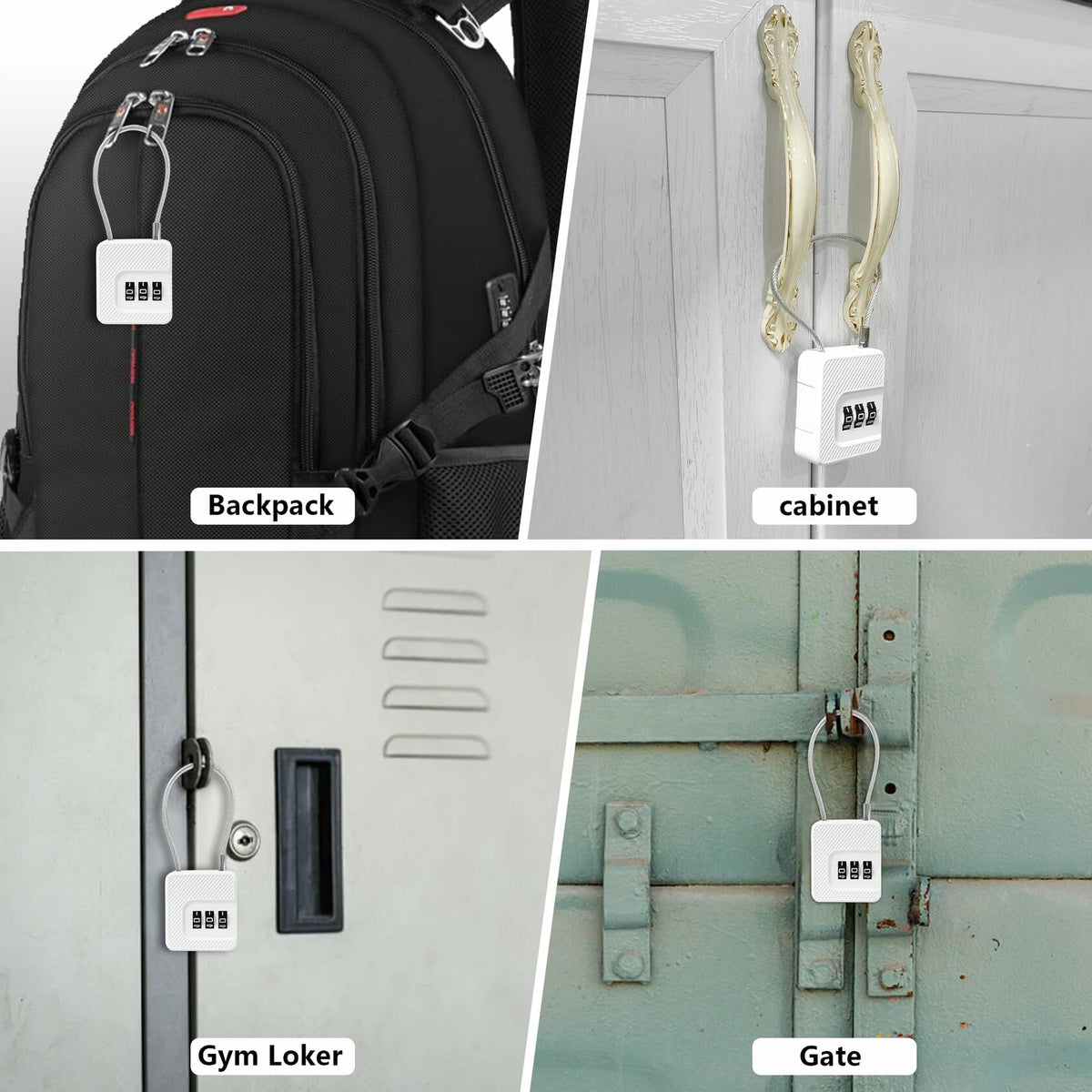 Coipdfty 3-Digit Combination Lock Flexible Steel Cable Waterproof White 1 Pack