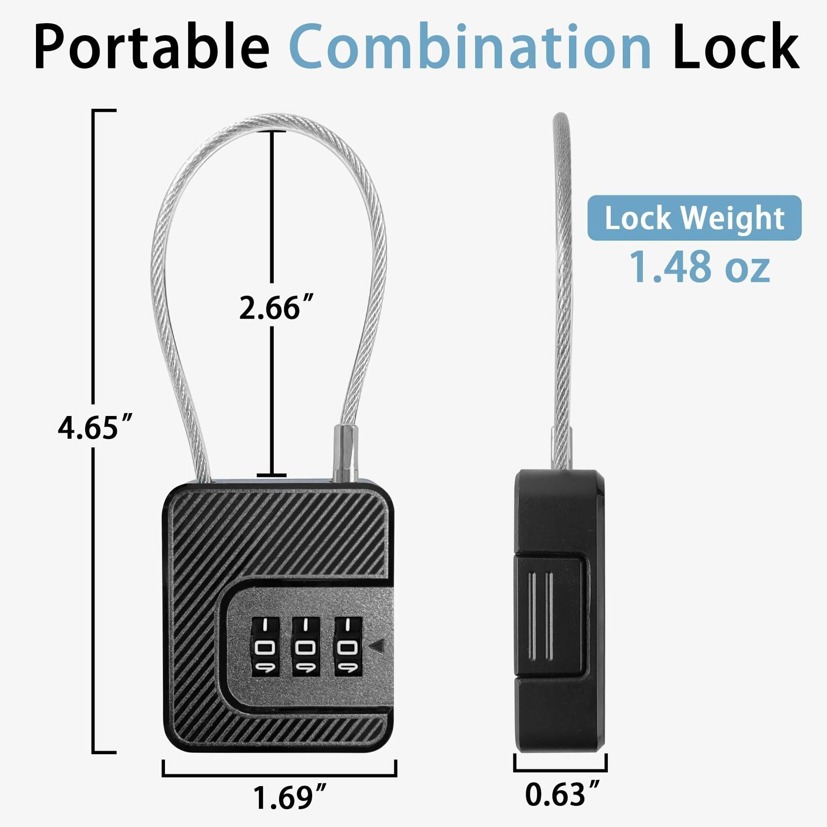 Coipdfty 3 Digit Combination Lock Flexible Steel Cable Waterproof White 2 Pack
