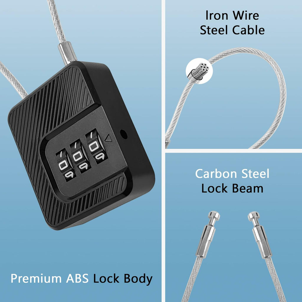 Coipdfty 3-Digit Combination Lock Flexible Steel Cable Waterproof Black 2-Pack