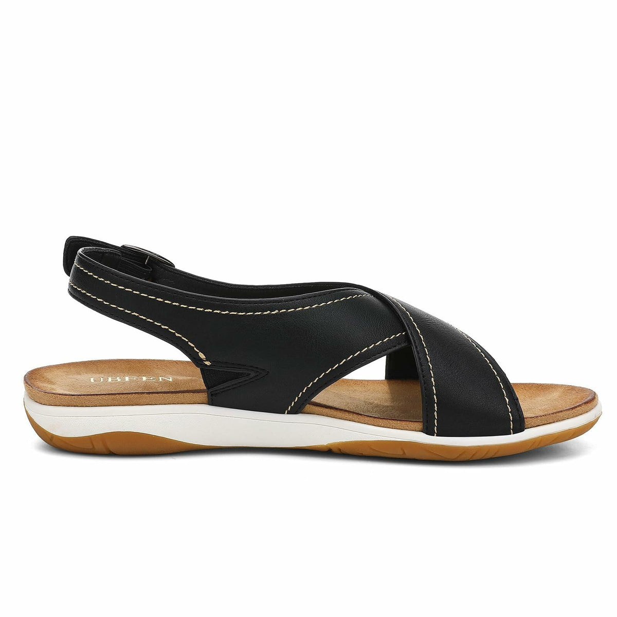 UBFEN Womens Flat Sandals Arch Support Adjustable Slingback Black Size 8