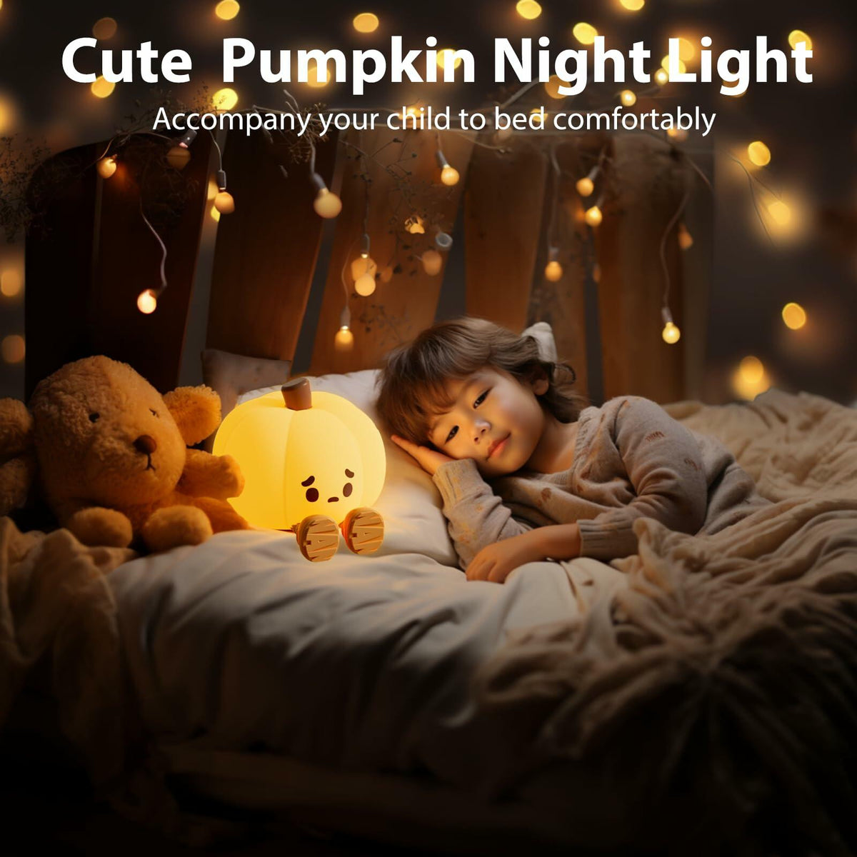 Wastou Pumpkin Silicone Night Light 3-Level Dimmable Rechargeable Orange