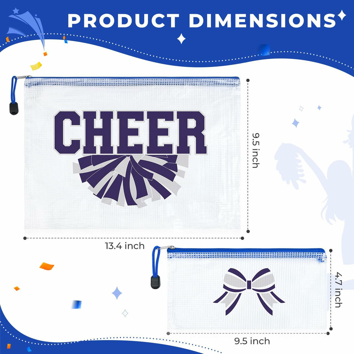 SOIDRAM 2 Pcs Cheer Makeup Bag Zipper Pouch Blue/Silver Plastic
