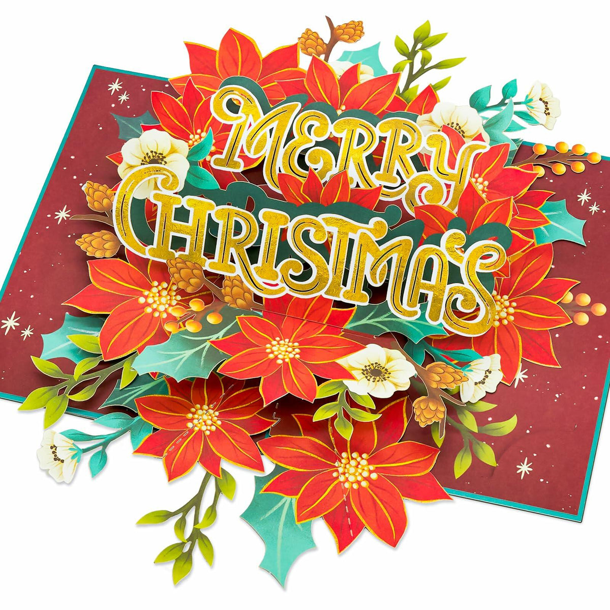 POPWOW Christmas Floral Poinsettia 3D Pop Up Card 5x7 with Envelope