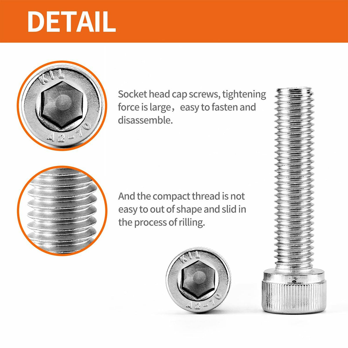 NIULUNBAO M10-1.5x80mm Hex Socket Head Cap Screw 304 Stainless Steel 6PCS Silver