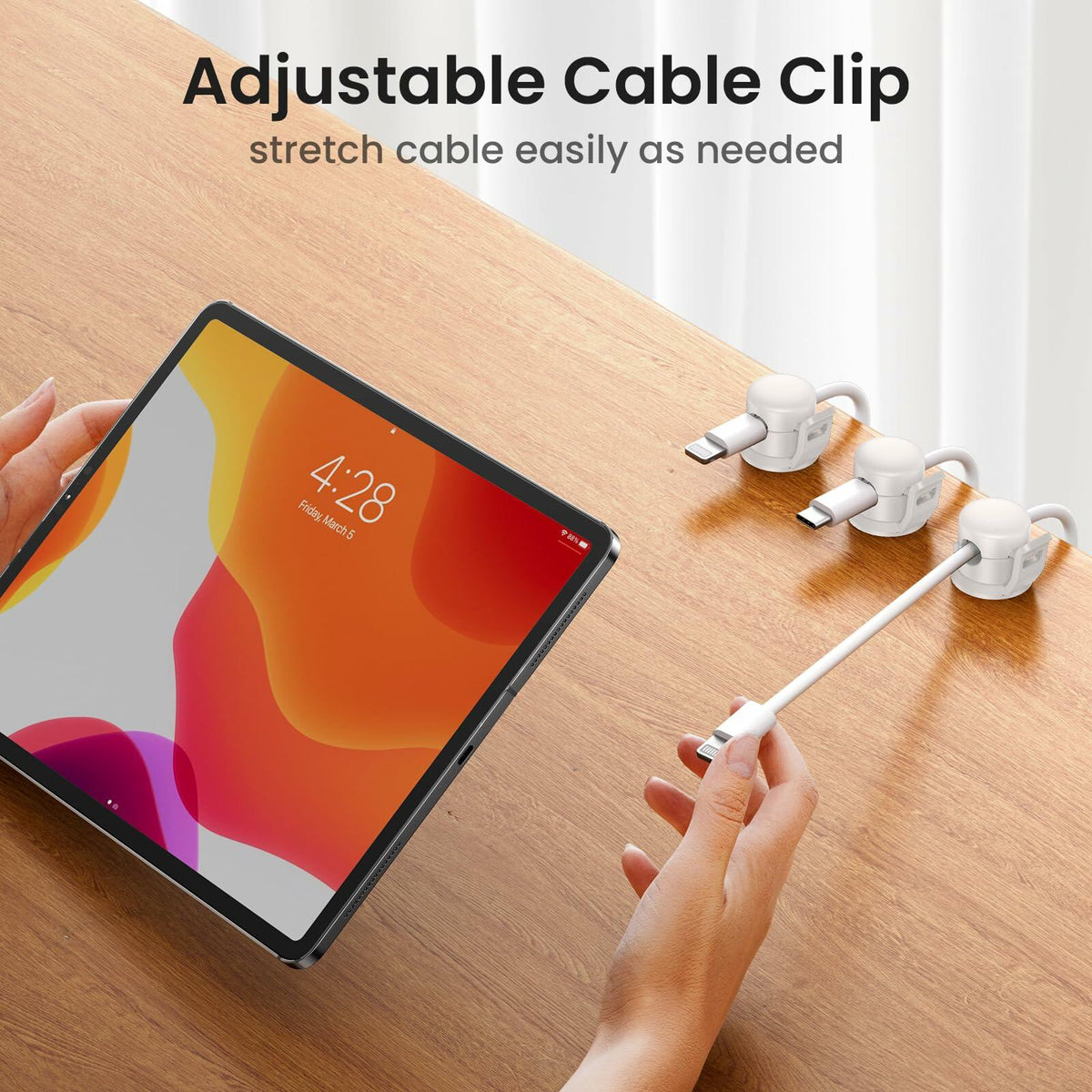 LOTUNY Cable Clips Adjustable Cord Holder White 8 Pack Adhesive