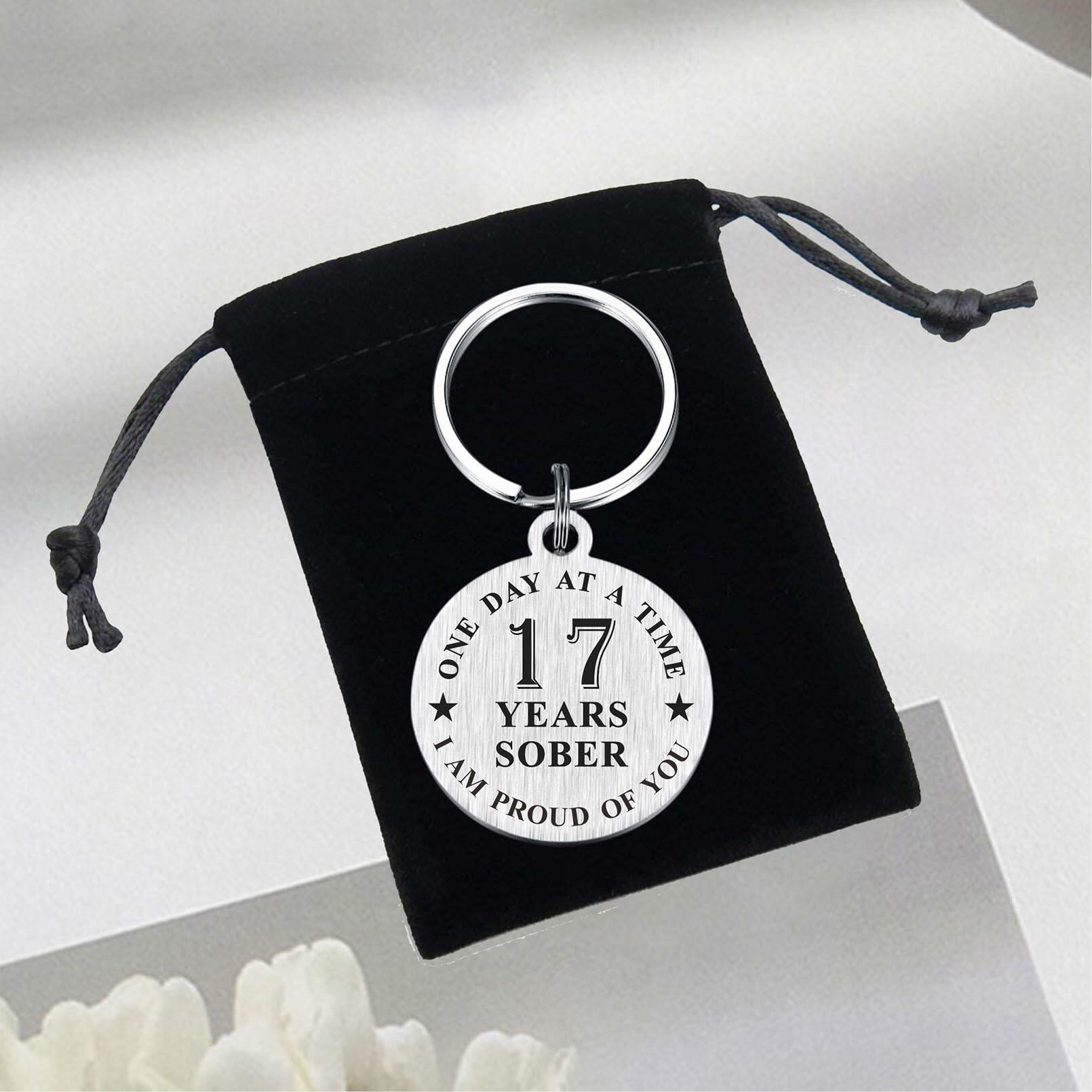 Alotozo 17 Year Sobriety Keychain AA Recovery Gift Men Women