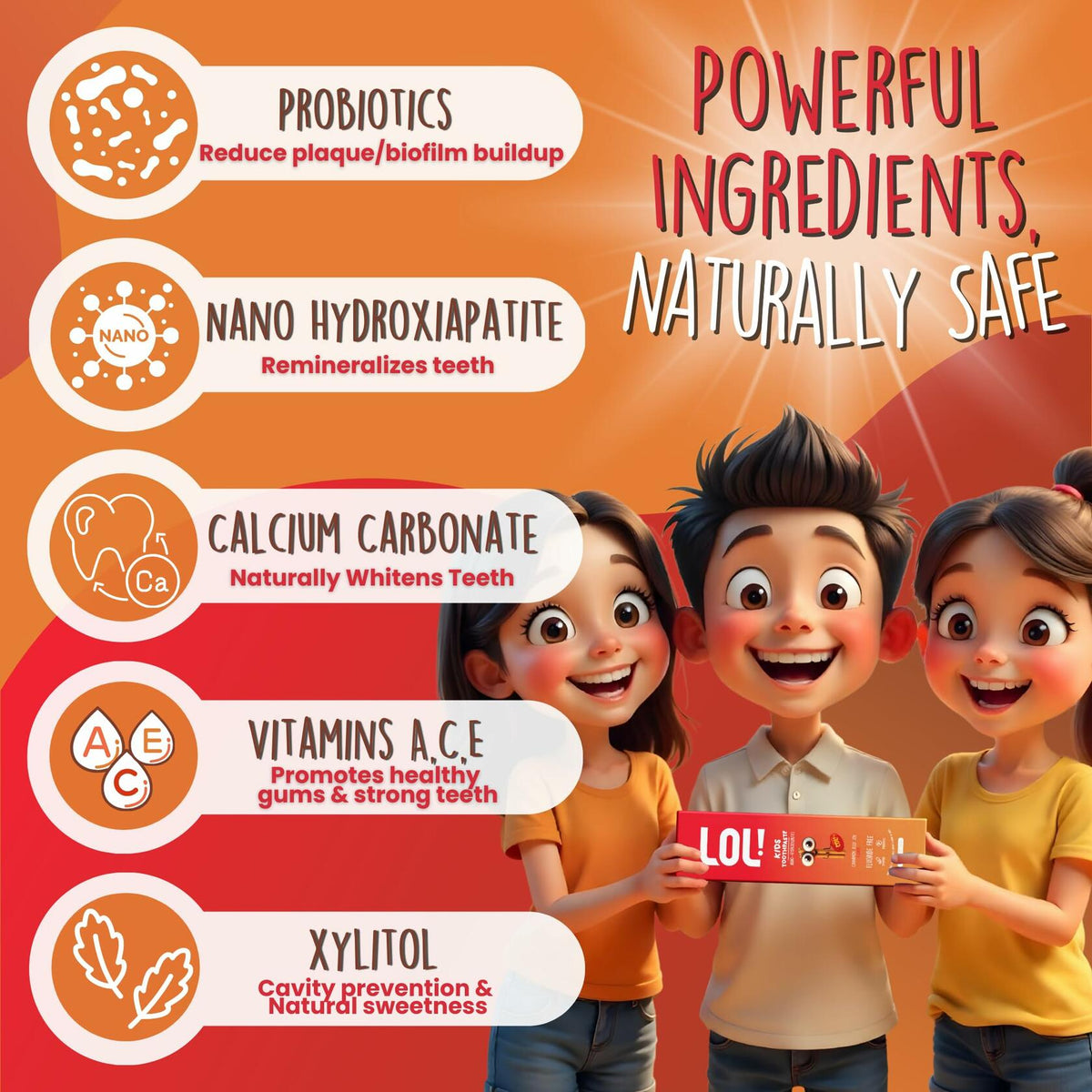 Fawelo LOL Kids Toothpaste Fluoride Free Nano Hydroxyapatite 3.5oz Blueberry