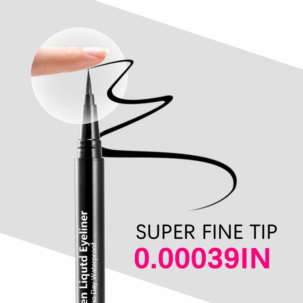 QueenDairy Waterproof Liquid Eyeliner Fine Brush Tip Jet Black 1 Fl Oz 01#