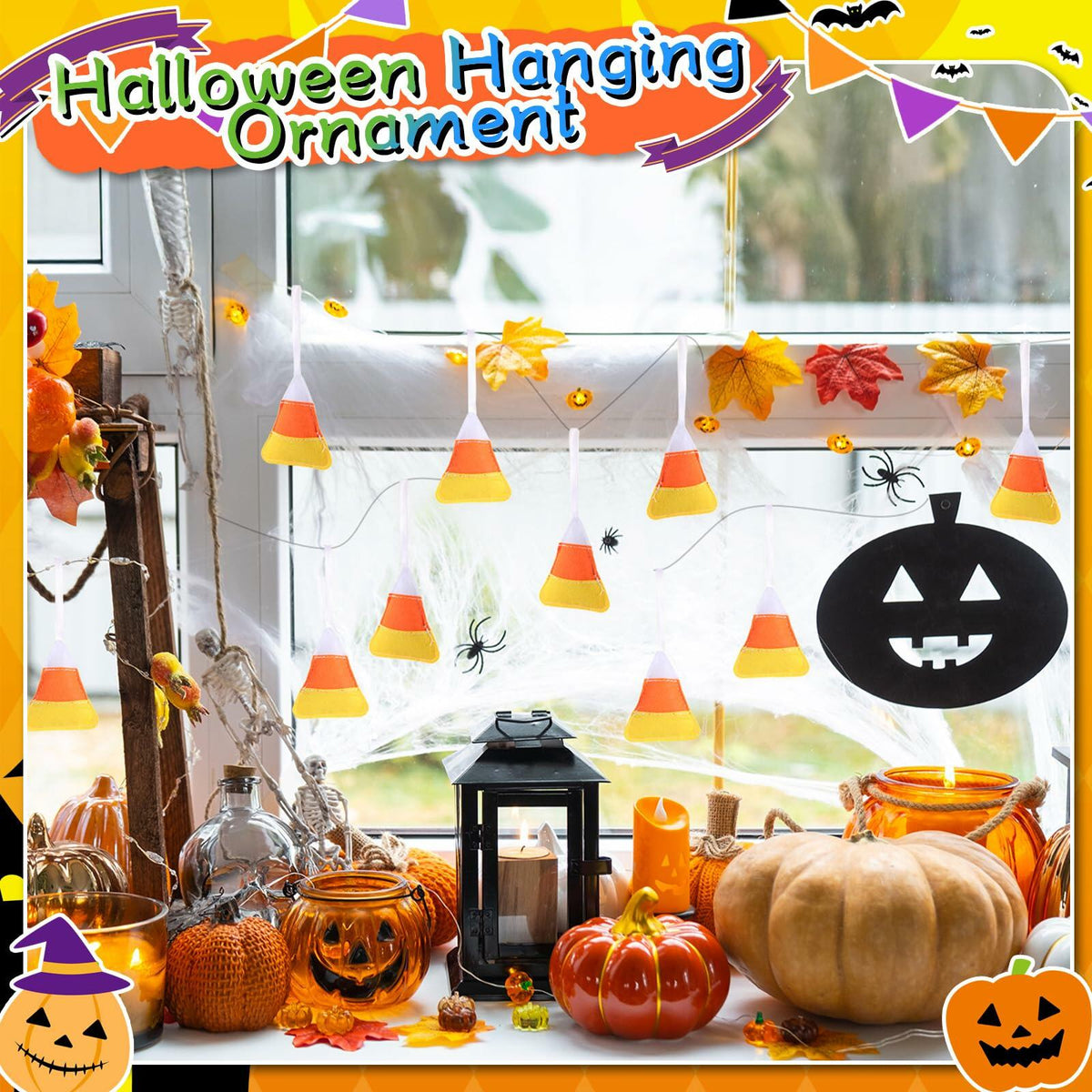 Remagr 12 Pcs Candy Corn Felt Hanging Ornaments White Orange Yellow