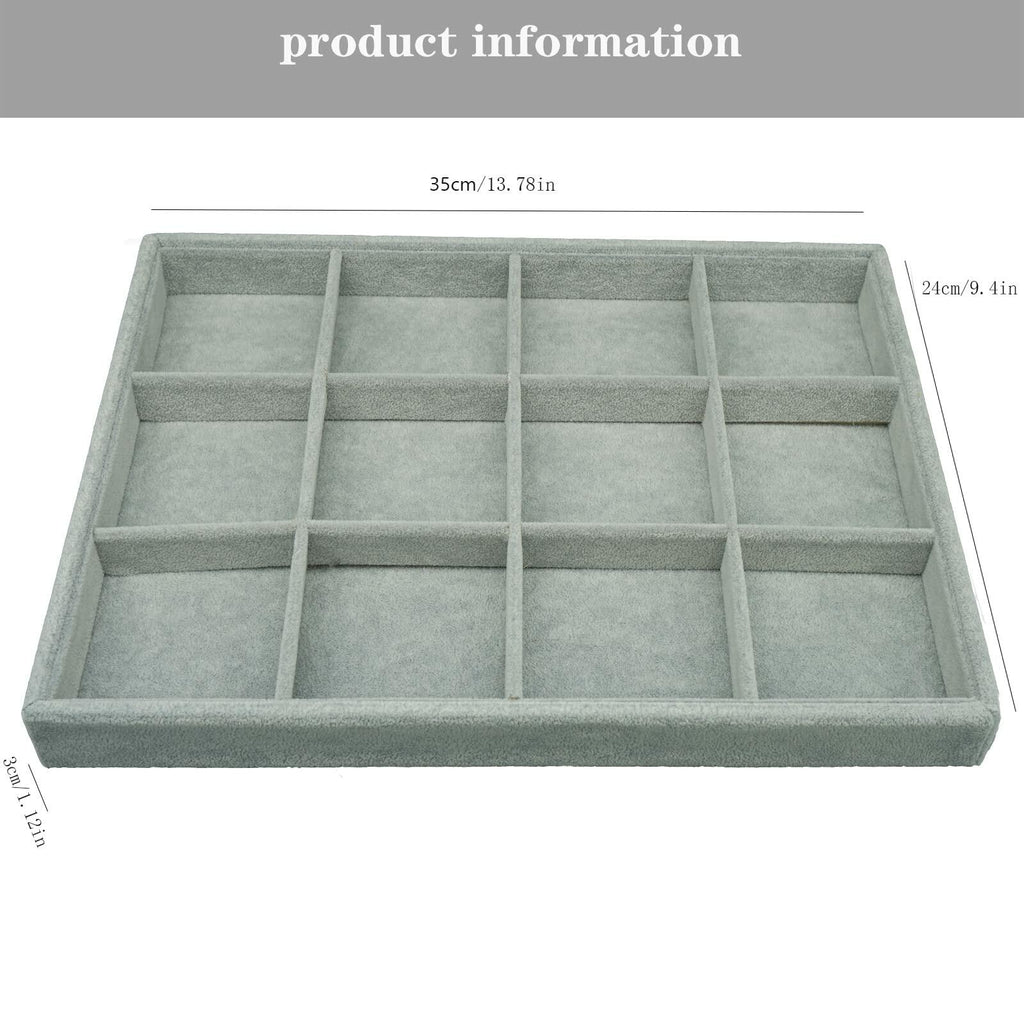 AIRZSNRY Large Velvet Jewelry Tray Drawer Organizer 12 Grid Grey