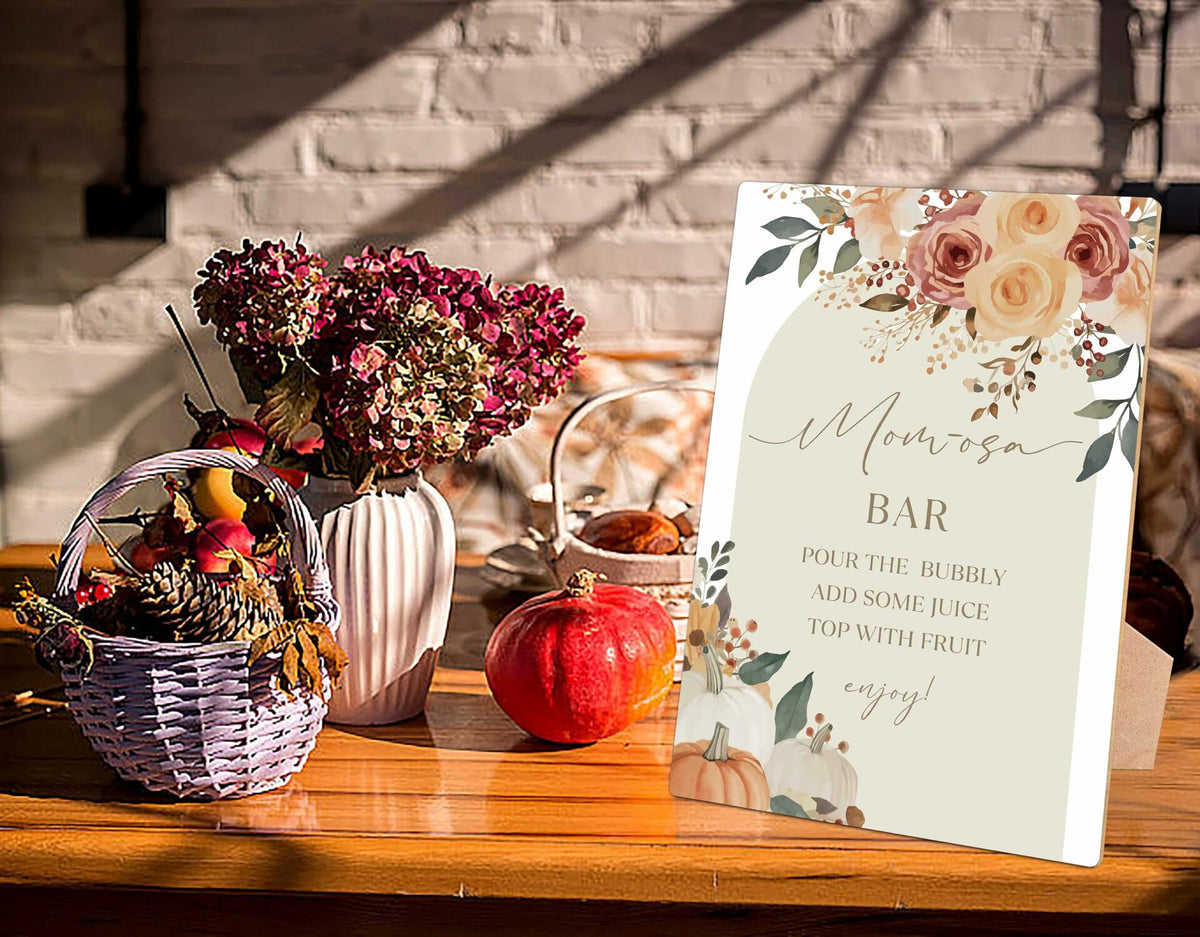 Serach Pumpkin Baby Shower Table Sign Wooden Stand Fall Floral YD21