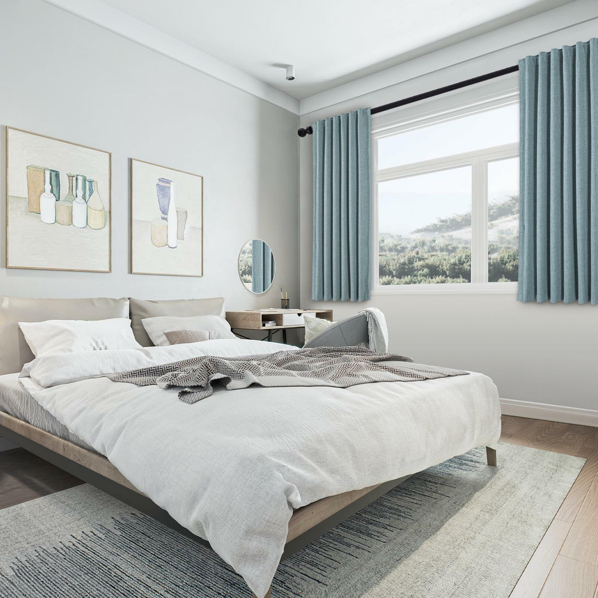 PANGSINNE 63in Blackout Linen Curtains 2 Panels Dusty Blue 52x63in