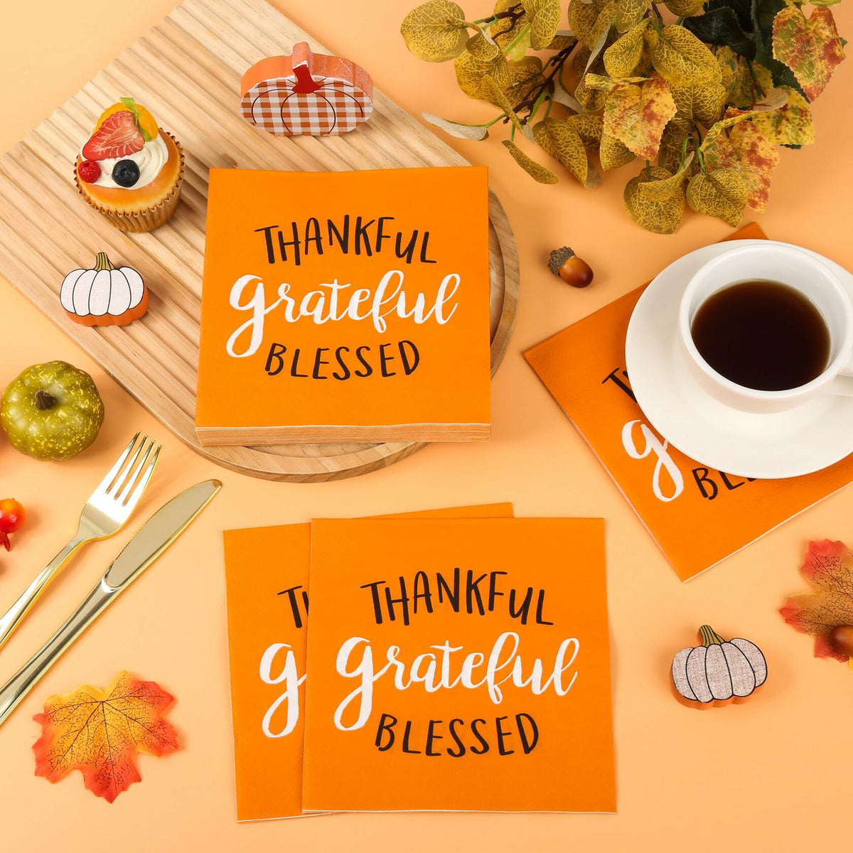 AllReal 100Pcs Thanksgiving Fall Pumpkin Orange Paper Napkins Disposable