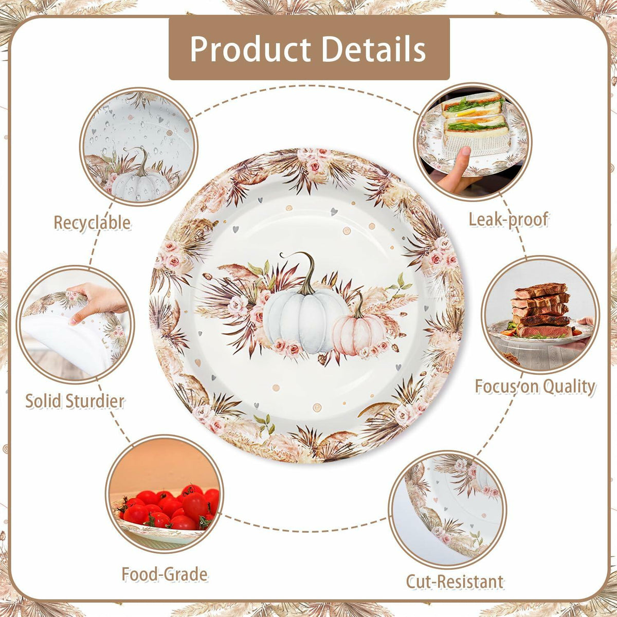 MEHOFOND Boho Fall Pumpkin Baby Shower Decorations 194 Pcs Floral Set